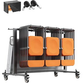 VEVOR Folding Chair Rack, 400 LBS Capacity, Heavy-Duty Chair Cart for 42 Chairs or 12 Tables, Multi-Function Chair Storage Dolly with Rubber Wheels and Holders, Large Chair Holder, Matte Black