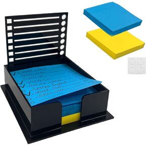 Daily Treasures Sticky Note Holder with Stencil,3.7×3.5×1.2in Post Note Holder with 2pcs Sticky Notes,Black Acrylic Post It Note Holder with Anti-Skidding Mats for Dorm Room and Office Desk Organizer