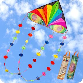 Orgcldkt-Carnival Rainbow Delta Kite ، ذيول النجوم ، ذيول بيضاوية ، طائرات طائرة للأطفال تتراوح أعمارهم بين 8-12،5-8 ، فتيات الفتيات ، البالغين ، الشاطئ ، المبتدئين. من السهل الطيران ، والتجميع. موضوع طباعة اللون حقيبة حمل.