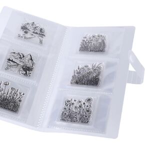 GLOBLELAND 1 Book Clear Stamps Cutting Dies Storage Clear Stamps Collection Page Protectors Transparent Photo Album Scrapbooking 120pcs 2.2x2.2inch/50x50mm Stamps Photos