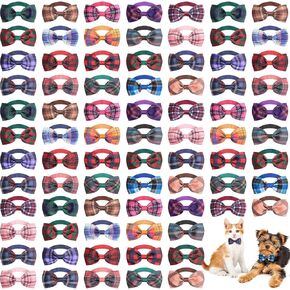 Wesiti 80 Pcs Dog Bow Ties for Small Dogs Assorted Pattern Pet Bowtie Collar Bows Cat Tie Collar Bowtie for Small Medium Puppy Pet Photography Grooming Party(Plaid Bow Tie)