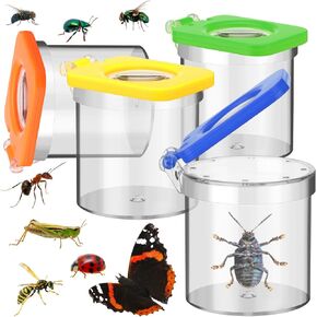 4 Pack Insect Bug Viewer for Kids with Tweezers Magnifying Box Observation Kit Catcher Container Cage Jar for Science Nature Exploration Collecting Kit