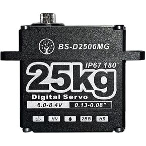 25KG Large Torque HV IP67 Waterproof Digital Servo with 25T Servo Horn Full Metal Gear for RC Car and Truck Robot Parts (BS-D2506MG-180 Degree)