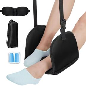 Airplane Foot Hammock, Foot Rest for Under Desk at Work, Length Adjustable Portable Foot Rest- with Eye Mask and Earplugs, Long Flight Must Haves