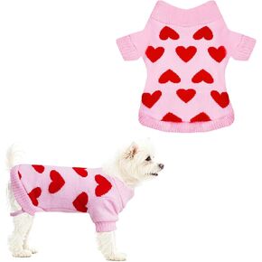 Pet Sweater Pink Heart Knotted Sweater for Dogs Puppy Cats Dogs Sweater with Love Pattern Warm Winter Clothes for Small to Medium Dog (Medium)