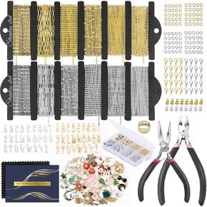 59FT Charm Chains for Jewelry Making 12Rolls Stainless Steel Jewelry Chains and 18K Gold Plated Necklace Chains with Charm/Pliers/Jump Rings/Lobster Clasps for DIY Necklace Bracelet Jewelry Making