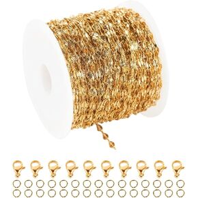 UMAOKANG 32.8 Feet Gold Plated Jewelry Chain Link Stainless Steel Chain Spool Necklace Chain Bulk with Lobster Clasp and Jump Rings for Jewelry Making DIY Bracelet Anklet
