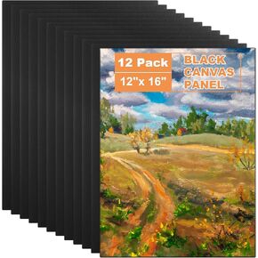 SHUESS 12 PCS Black Canvas Boards for Painting 12 x 16 Inch Canvas Panel- Free Cotton Big Canvas for Acrylic Oil Watercolor Tempera Paint