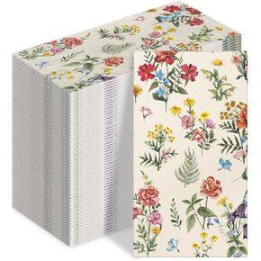 100 Flower Napkins Watercolor Floral Vintage Wild Flower Disposable Hand Towels Decorative Paper Guest for Bathroom Toilet Powder Room Wedding Birthday Bridal Party Decor
