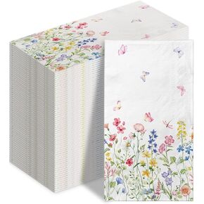 100 Wildflower Flower Napkins Disposable Bathroom Paper Hand Towels Napkins Disposable Decorative for Bathroom, Toilet, Wedding, Baby Shower, Birthday, Bridal Party Decor
