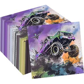 Monster Truck Paper Napkins, 40PCS Monster Truck Napkins Disposable, Racing Car Party Supplies Birthday Decorations, Monster Truck Party Dinner Paper Napkins for Theme Party, Birthday, 6.5 Inch
