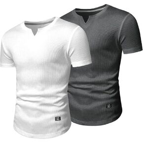 JMIERR Mens Muscle Slim T Shirt V-Neck Longline Henley Shirt Gym Workout Athletic Tee Shirts
