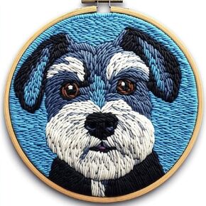 DIY Punch Needle Kits for Beginners Cute Miniature Schnauzer Dog with Hoop Punch Needle Starter Craft Embroidery Set Easy for Adults and Children Festival Gift and Decoration 20x20cm-1