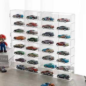 4 Pack Hot 1/64 Scale Matchbox Wheels Toy Car Display Case Holds 32 Toy Cars Storage Organizer，Dustproof，Clear Matchbox Toy Car Display Box 6.5 X 7.5 X 1.6 inches