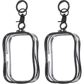 uxcell 2Pcs Clear Figure Display Bag with Chain, 3.74" Clear Dolls Display Bag PVC Portable Small Mini Dolls Pouch Carrying Case Storage Bag Keychain Charm(Square Black)