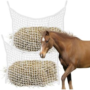 2pcs Horse Hay Feeder Net Beac Plow Beac ， من السهل تعليق حقيبة القش للخيول ذات السعة الكبيرة شبكات القش للخيول تغذية يوم كامل (أبيض)