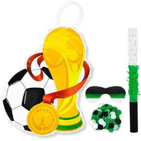 Soccer Ball Pinata, 4 Pcs Soccer Pinatas Bundle - 15.1'' Soccer Theme Piñata, Soccer Party Pinata Stick & Soccer Party Games Blindfold etc Sports Pinata Supplies for Soccer Birthday Party Decorations