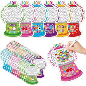 100 Days of School Gumball Crafts - 36Pcs Happy 100 Days Gumball Machine Coloring Paper 100th Day of School DIY Classroom Educational Chart for Kids Party Decorations Supplies Favors Activities Gift
