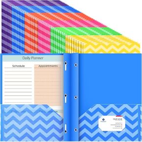 Kisston 48 Pcs Plastic Folders with Pockets PP Pocket Folders with 2 Pockets and 3 Prongs Fastener Clips for Office Home (Bright Colors,Polka Dots)