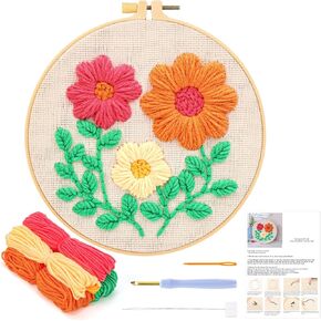JSRQT Punch Needle Embroidery Starter Kit Floral Leaf Beginner Rug Hooking Kit with Embroidery Hoops Instructions Handcraft Punch Needle Kit for Adults Rug-Punch & Pinch Needle Cross Stitch Kits Craft