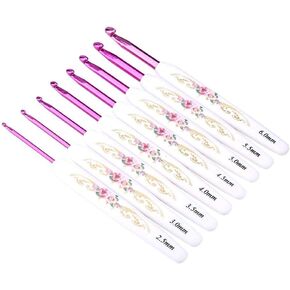 8PCS Aluminum Crochet Hooks Set Ergonomic Knitting Needles Set with Soft Floral Print for Arthritis and Beginners(Large)