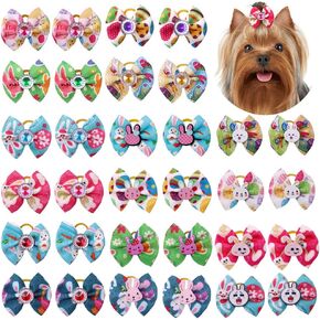 20pcs/10pairs أقواس شعر الكلب لعيد الفصح أقواس الحجر الراين مع عصابات مطاط