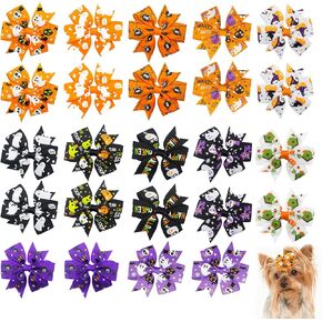24pcs هالوين الكلب أقواس الشعر ، التمساح مقاطع bowknot الكلب مقاطع الشعر الهالوين جرو الكلب أقواس اليقطين جمجمة الخفافيش النمط الكلب أقواس الكلب جرو كات القطة القطة الإكسسوارات