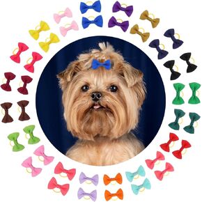 Teaaha 40PCS Small Dog Hair Bows, Puppy Dogs Hair Barrettes Bows with Rubber Bands, Dog Bows Small Size Dog Cute Pet Grooming Accessories Pet Hair Bows Hair Accessories (20 Colors)