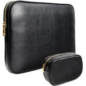 PU Leather Padded Laptop Sleeve Bag 14Inch Compatible with New MacBook Pro 14，Surface Laptop 13.5, Surface Pro 10 with Charger Pouch Color Black