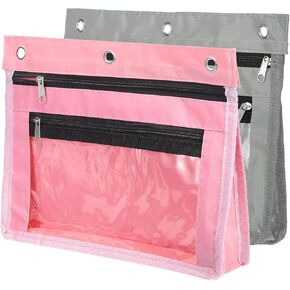 PATIKIL Expandable Pencil Pouch for 3 Rings Binder, 2 Pack Oxford Cloth Large Capacity Zipper Binder Pouch Pencil Case for Office Home, Gray/Pink