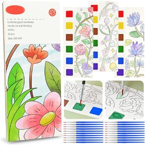 Vileafy Painting Party Favors Coloring Kit for Adults and Girls 8-12 Years Old, Great Gifts for Party Favors, Stocking Stuffers, Travel or Outdoor Activities with 20 Paintbrushes (Flowers)