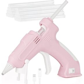 Cordless Hot Glue Gun and Sticks Set, Cordless Glue Gun for Craft, Cordless Hot Glue Gun Mini, Wood, Glass, DIY Arts, School, and Home Projects Quick Repairs Hot Glue Gun Kit Low Temp(Pink)