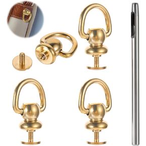4PCS D Ring Stud Screw Ball for Leather Purse Metal Ball Studs Screw Rivets for Leather 360°Rotatable Handbag Hardware with D Rings Metal Ring for DIY Wallet Leather Case Dog Collar Belt Handbag Shoes