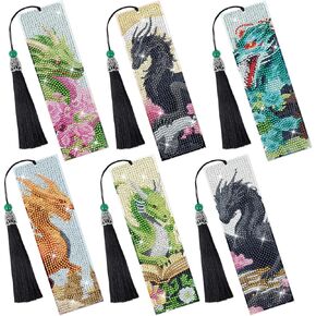 Dragon Diamond Art Kits - 6 Pcs Diamond Art Bookmarks with Tassels, Fantasy Creature Dragon Diamond Painting Kits for Adult, Acrylic Diamond Art Dragon Lover Gifts