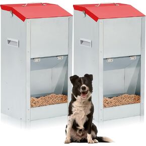 2 Pcs Large Automatic Dog Feeders with Handle Acrylic Panel Galvanized Gravity Feeder Outdoor Hanging for Doggie Breed Dog Food Dispenser Container