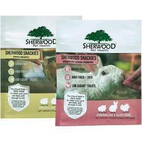 Sherwood Pet Health Combo Pack. (1) Papaya, Pineapple and (1) Strawberry, Banana, Cranberry Treats for Rabbits, Guinea Pigs and Chinchillas. Low Sugar and Grain Free.