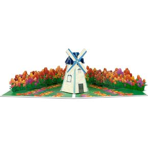 البطاقات المنبثقة في Tulip Field Windmill ، بطاقات تحية باقة زهرة مع بطاقة ومغلفات فارغة ، هدية مثالية للاحتفال بالحب ، عيد ميلاد ، الذكرى السنوية ، لحظات خاصة ، عيد الحب