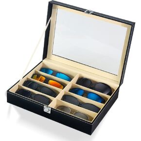 Sunglasses Case Storage Organizer - Sunglass Organizer See-through Display Case Multiple Pairs Glasses Holder Stand 2-layer Eyeglass Jewelry Watch Collection Box with 12 Slot