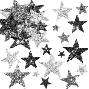 Geosar 60 Pcs Iron on Star Patches Star Shaped Rhinestone Appliques Adhesive Glitter Patches Rhinestone Appliques Embellishments for DIY(Black, Gray)
