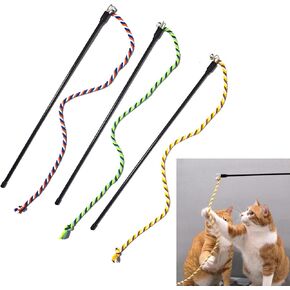 IUHKBH Cat Wands, 3 PCS Colorful Rope Cat Toys Interactive Cat Teaser Wands with Bell for All Breed Sizes