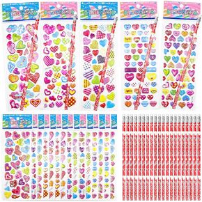 Ohome Valentines Day Gifts for Kids - 44 PCS Stationery president for School Classroom Exchange - Valentines Day Party Favors for Toddler | تعامل Valentines Crafts الألعاب ، وتشمل أقلام الرصاص ، وملصقات القلب