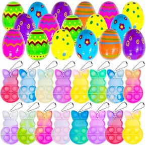 24 PCS Prected Easter Eggs with Bunny Pop Bubble Cidgeains Toy Inside Orged Recivery Toys Easter Egg Fulers for Kids Boys Girls Easter Stainsers Party Party Favors Easter Egg Hunt