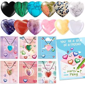 Ludmila Gems Valentines Day Gifts for Kids School-24 Pack Valentines Cards with Natural Heart Crystals Netclace-Valentine Exchange for Boys Girls Choilers Class Charroom Form