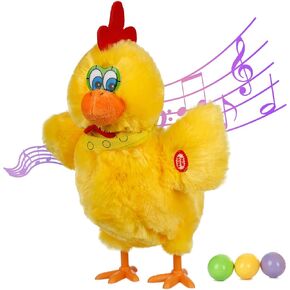 Easter Chicken Toys Electric Chicken Stuffed Animal, Chicken Laying Eggs Dancing Toy Stuffed Chicken Plush Toy with Music