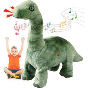 Walking Electric Dinosaur Singing Toy, Green Brachiosaurus Nodding, Roaring, Repeating What You Say, Touch & Button Control Eyes Turn Red Realistic Pet, for 3-7 Years Old Kids Christmas Birthday Gift