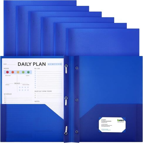 cholemy 6 pcs plastic pocket bolders with Prong 2 Heavy Duty Pockets with 3 prongs lite paper paper bolders file plastic bolders with kodeners for Office Comple (Blue) in Kuwait