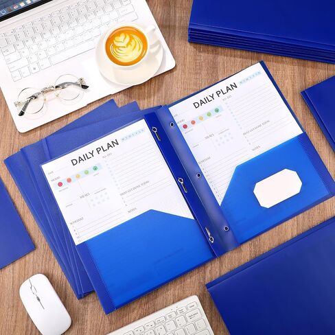 cholemy 6 pcs plastic pocket bolders with Prong 2 Heavy Duty Pockets with 3 prongs lite paper paper bolders file plastic bolders with kodeners for Office Comple (Blue) in Kuwait