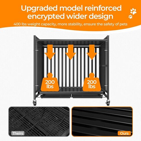42 inch Heavy Duty Indestructible Dog Crate，New Upgraded Reinforced Baseplate for Large Dogs，with 3 Doors and 4 Wheels-Lockable Wheels and Removable Tray in Saudi Arabia