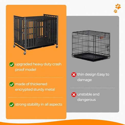 42 inch Heavy Duty Indestructible Dog Crate，New Upgraded Reinforced Baseplate for Large Dogs，with 3 Doors and 4 Wheels-Lockable Wheels and Removable Tray in Saudi Arabia