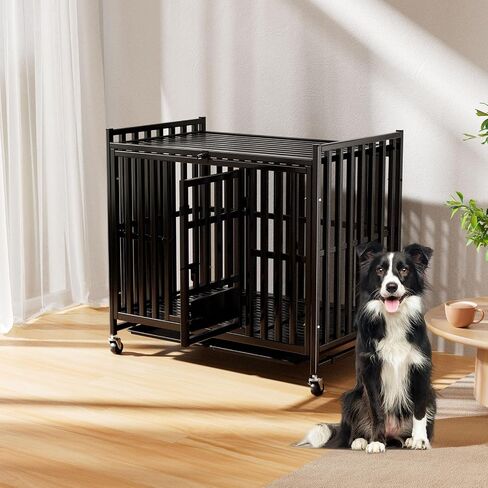 42 inch Heavy Duty Indestructible Dog Crate，New Upgraded Reinforced Baseplate for Large Dogs，with 3 Doors and 4 Wheels-Lockable Wheels and Removable Tray in Saudi Arabia